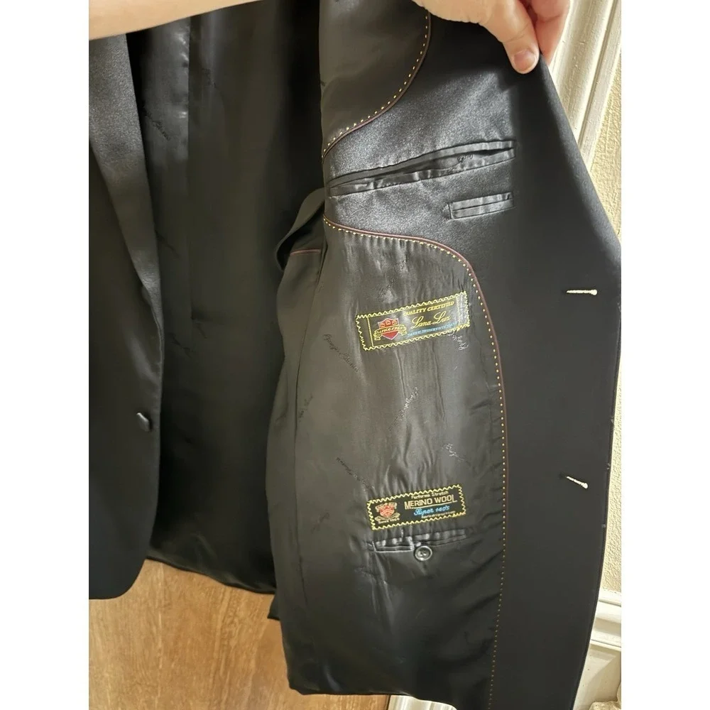 Giorgio Ghanni Charles Suit Blazer Men 48R Merino Wool Super 140s Italian Black